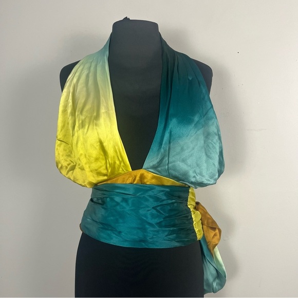 Banana republic Giana Silk Halter Top in Daybreak Ombre Blue size 8 - Picture 4 of 11